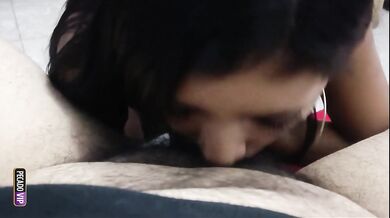 My slim neighbor takes the opportunity to give me some amazing blowjobs