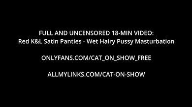 Red K&L Satin Panties - Wet Hairy Pussy Masturbation
