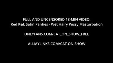 Red K&L Satin Panties - Wet Hairy Pussy Masturbation