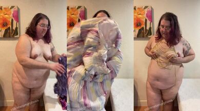 Hairy BBW w/ huge ass & small tits tries on dresses & new body chain [Full on OF]