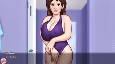 Big tits model lingerie for me and I touch her huge milf tits