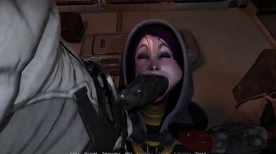 She takes two alien cocks in her mouth at the same time and swallows the sperm