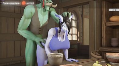 The troll caught the draenei girl by surprise and immediately got her pregnant.