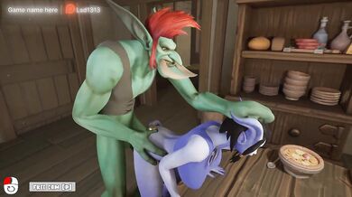 The troll caught the draenei girl by surprise and immediately got her pregnant.