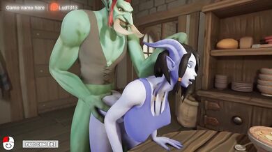 The troll caught the draenei girl by surprise and immediately got her pregnant.