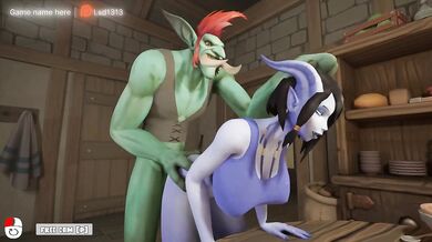 The troll caught the draenei girl by surprise and immediately got her pregnant.