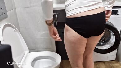 Slave licks my stinky asshole after I use toilet