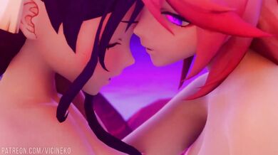 Ei Raiden having fun with Yae Miko