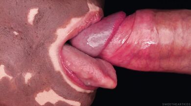 CLOSE UP: BEST VITILIGO BLOWJOB! Intense COCK SUCKING from Unique Sexy Girl with CUM in MOUTH! ASMR