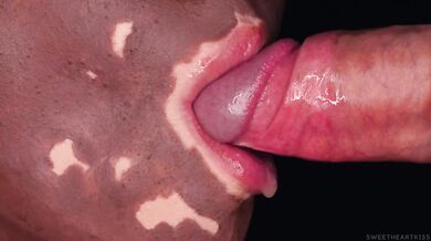 CLOSE UP: BEST VITILIGO BLOWJOB! Intense COCK SUCKING from Unique Sexy Girl with CUM in MOUTH! ASMR