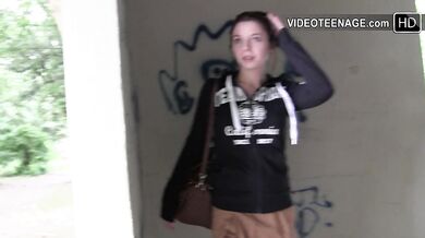 cute 18 year Sandy shows her pantie under her skirt outdoor