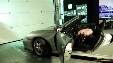 Two handsome mechanics fucking a girl with big boobs after fixing her car
