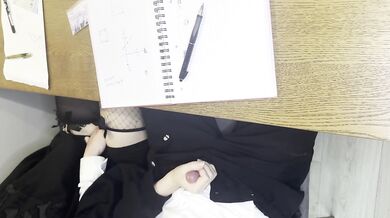 Alt classmate blows me during lesson and begs to fuck her in toilet