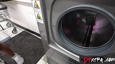 Ebony Goddess Destiny Mira's Steamy Laundromat Hookup wt MASSIVE Tool