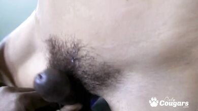MILF Fills Her Hairy Pussy With Black Dick