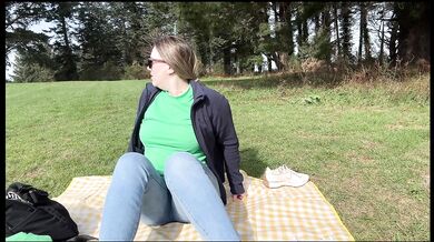 Girl was relaxing at a picnic in the park and accidentally wet my jeans in public