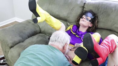 Behind the scenes - Batgirl and supergirl fuck old villian