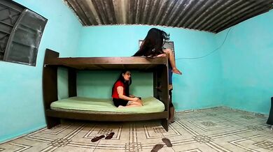 Adultery in the bunk bed, girlfriend upstairs, friend downstairs, boyfriend in the middle of the adultery