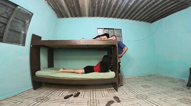 Adultery in the bunk bed, girlfriend upstairs, friend downstairs, boyfriend in the middle of the adultery