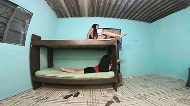 Adultery in the bunk bed, girlfriend upstairs, friend downstairs, boyfriend in the middle of the adultery
