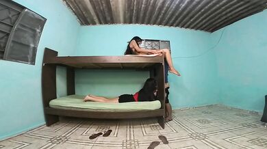 Adultery in the bunk bed, girlfriend upstairs, friend downstairs, boyfriend in the middle of the adultery