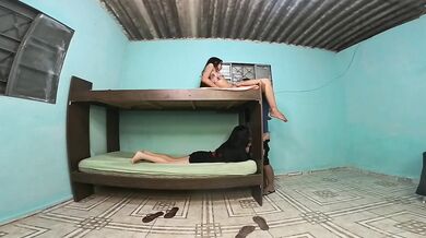 Adultery in the bunk bed, girlfriend upstairs, friend downstairs, boyfriend in the middle of the adultery