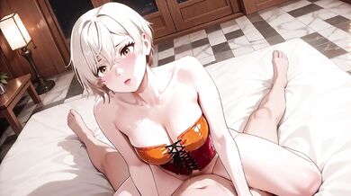 Can't Resist Her Shine: Busty Platinum in Red Corset Bedroom Heat