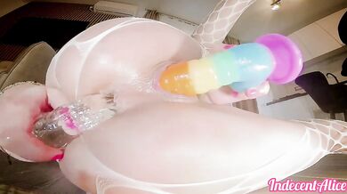 Transparent dildo plunge ignites wild thrusts