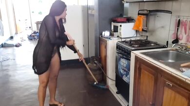 Mexican stepmother with a big ass masturbates in the kitchen