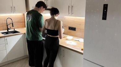 Fucked my stepsister's tight hole on the table while she was making pies