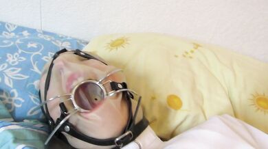 Moaning orgasm in breathplay mask and straightjacket with Magic Wand (2014)