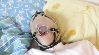 Moaning orgasm in breathplay mask and straightjacket with Magic Wand (2014)
