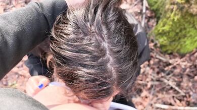 Amateur Outdoor Blowjob in the Forest – She Swallows My Cum on Her Knees
