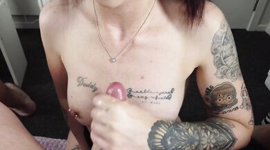 close up blowjob handjob cum on her gorgeous tits POV EMO