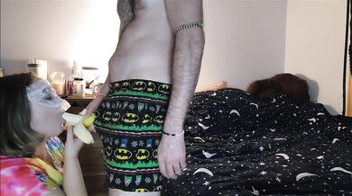 Batman and OwlGirl Share a Banana