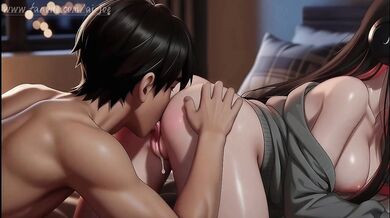 A sexy girl with black and red hair, performing an extremely difficult pose. Perfect oral sex, deep throat , Episode Two, AI-generated