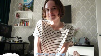 My stepsister is learning to do a footjob on my hard cock, how do you like her skills?