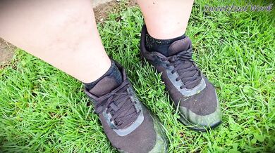 Sweaty Stinky Dirty Mowing Socks and Tennis Shoes for You to Cum Worship - Let Me Put My Smelly Feet in Your Face