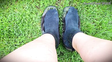 Sweaty Stinky Dirty Mowing Socks and Tennis Shoes for You to Cum Worship - Let Me Put My Smelly Feet in Your Face