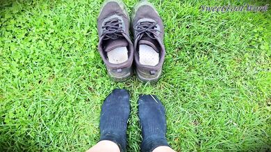 Sweaty Stinky Dirty Mowing Socks and Tennis Shoes for You to Cum Worship - Let Me Put My Smelly Feet in Your Face
