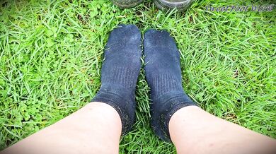 Sweaty Stinky Dirty Mowing Socks and Tennis Shoes for You to Cum Worship - Let Me Put My Smelly Feet in Your Face