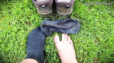 Sweaty Stinky Dirty Mowing Socks and Tennis Shoes for You to Cum Worship - Let Me Put My Smelly Feet in Your Face