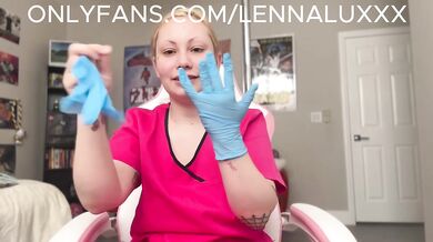 Nurse Trys On Gloves In Office
