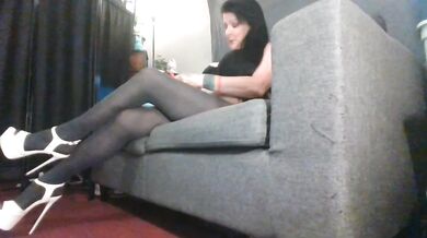 Sexy White Stilettos Gray Pantyhose Ignore