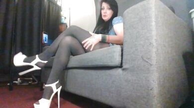 Sexy White Stilettos Gray Pantyhose Ignore