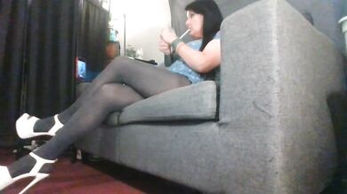 Sexy White Stilettos Gray Pantyhose Ignore