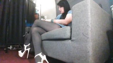 Sexy White Stilettos Gray Pantyhose Ignore