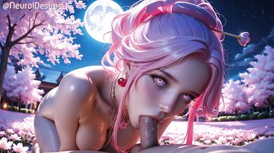 Pink-Haired Cherry Blossom Slut Rides Cock Under Falling Petals