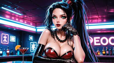 Cyberpunk Bar Babe Bent Over & Fucked Raw by Stranger Cock