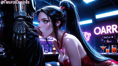 Cyberpunk Bar Babe Bent Over & Fucked Raw by Stranger Cock